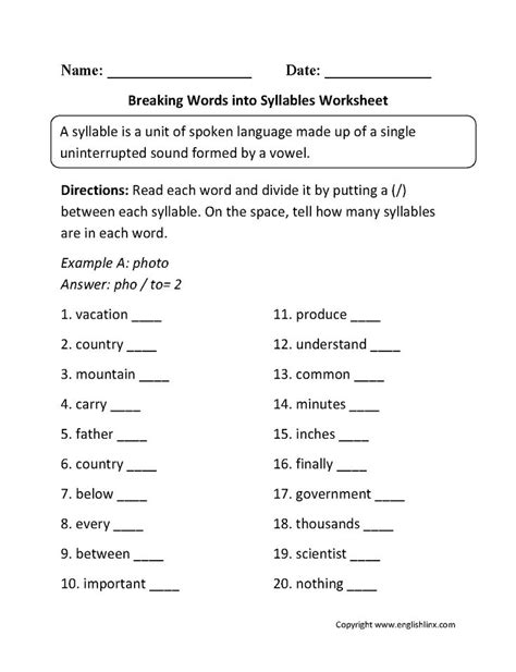 7 Syllable Types Printable Worksheets