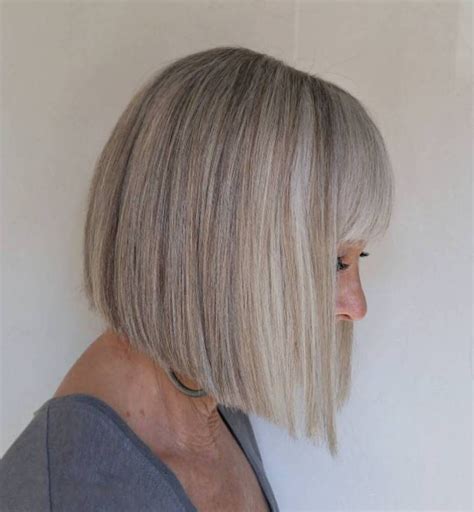 Over Blunt Angled Bob With Bangs More Silver Grey Hair, Long Gray Hair, Grey Hair With Bangs ...