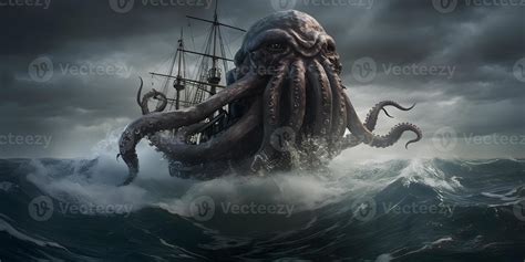 Kraken or Cthulhu Attack on Ship in the Ocean, 22463746 Stock Photo at Vecteezy