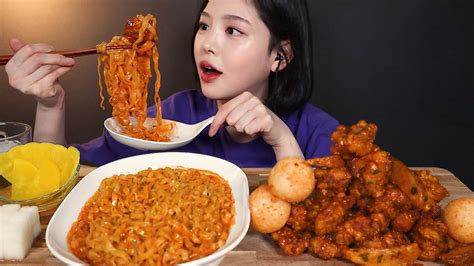 SUB[광고]60계 치킨 더매운고추치킨 순살 까르보 불닭볶음면 먹방 ! 치즈볼까지 리얼사운드 Carbo-Spicy Chicken Noodles chicken mukbang ...