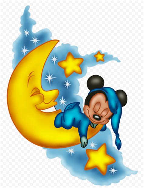 Mickey Mouse Sleeping On The Moon Image PNG | Citypng