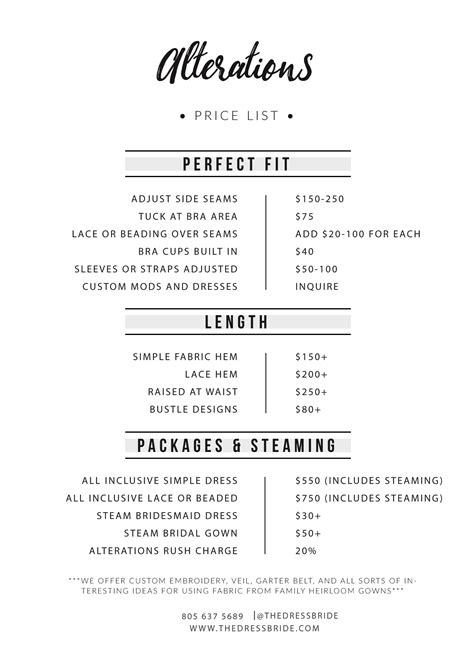 Wedding Dress Alterations Pricelist – The Dress Bride