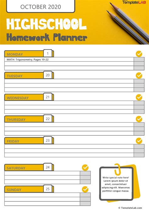 15 Printable Homework Planners (PDF, Word, Excel) ᐅ TemplateLab