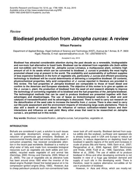 (PDF) Biodiesel production from Jatropha curcas: A review