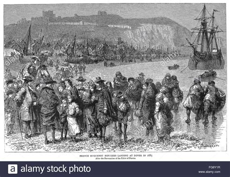 HUGUENOTS IN DOVER, 1685. French Huguenot refuggees landing at Dover ...