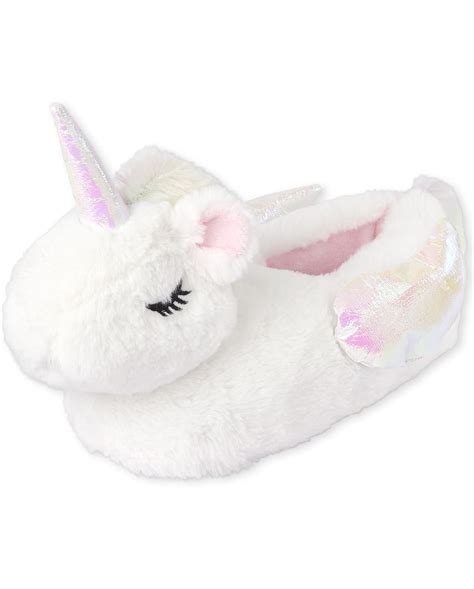 Girls Iridescent Unicorn Faux Fur Slippers