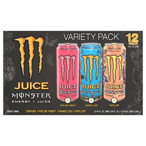 Juice Monster Energy Drink, Energy + Juice, Variety Pack, 12 Pack ...