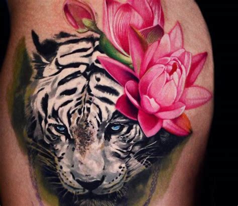 White tiger with Flowers tattoo by Ben Ochoa | Post 16896