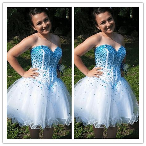 Beading White Blue Homecoming Dresses Prom Dress – Laurafashionshop