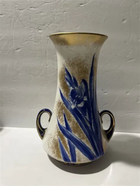 RARE UNIQUE ANTIQUE Royal Doulton hand painted Gold, Blue Flowers vase C1911 $180.00 - PicClick