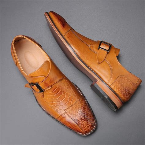 Brown Blunt Buckle Monk Strap Classy Mens Loafers Dress Shoes ...