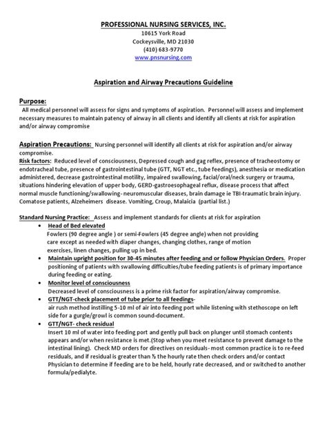 CCU Aspiration and Airway Precautions Guideline | Respiratory System ...