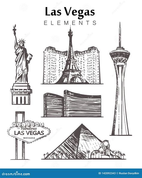 Set of Hand-drawn Las Vegas Buildings Elements Sketch Vector Illustration Editorial Stock Photo ...