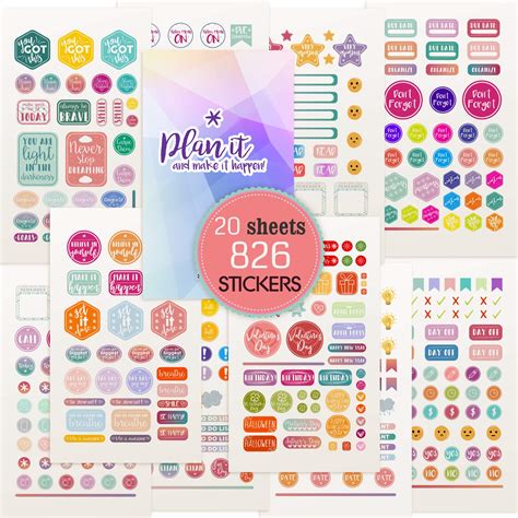 Planner Stickers - Value Pack 20 Sheets/826 Planner Stickers and ...