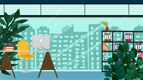 Cartoon Business Office Computer Background, Desk, Bookshelf, Potted Plant Background Image And ...