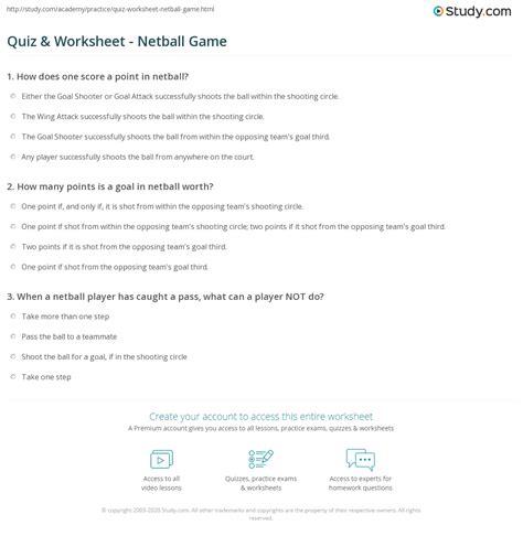 Quiz & Worksheet - Netball Game | Study.com