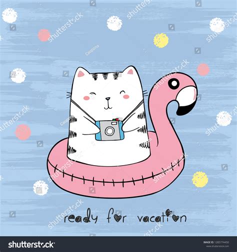 Vector Illustration Cute Cartoon Cat Swimming Stock Vector (Royalty ...