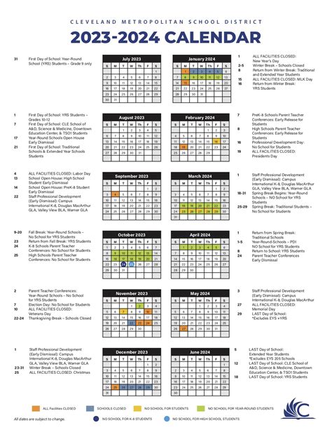 School Calendar – BEC Cleveland