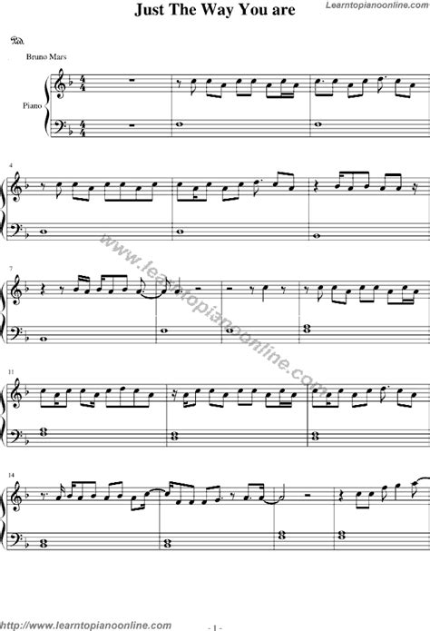 Just The Way You are by Bruno Mars Free Piano Sheet Music | Learn How To Play Piano Online