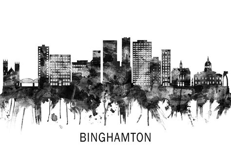 Binghamton New York Skyline BW Mixed Media by NextWay Art - Pixels