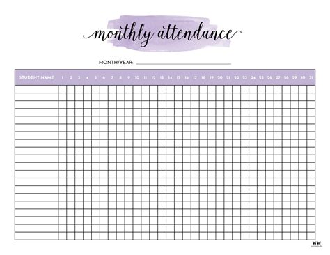 Blank Monthly Attendance Sheet Printable