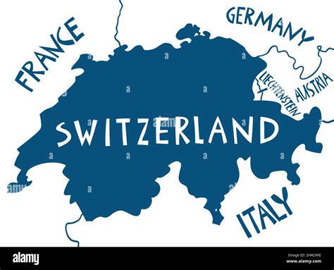 Vector hand drawn stylized map of Switzerland. Travel illustration. Geography illustration ...