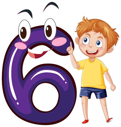 Free Vector | A boy with number six cartoon