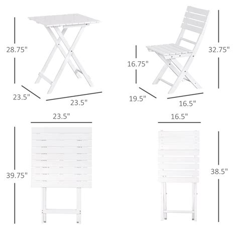Outsunny Patio Bistro Set, Wood Folding Table & Chairs, Pine, White | SHEIN USA