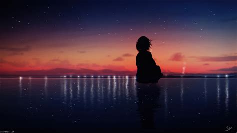 Anime Girl Silhouette Sunset 4K #6330f Wallpaper PC Desktop