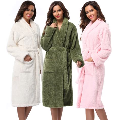 Winter Warm Women Robes 2018 Coral Fleece Sleepwear Long Robe Woman Hotel Spa Plush Bathrobe ...