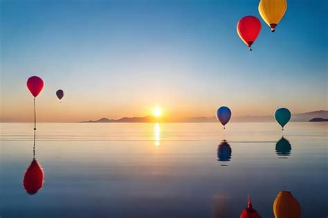 Premium Photo | Balloons floating in the sky at sunset