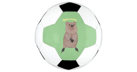 Happy smiling cute quokka cartoon design soccer ball | Zazzle