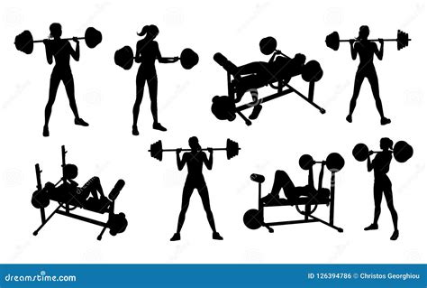 Gym Fitness Equipment Woman Silhouettes Set Stock Vector - Illustration of body, curl: 126394786