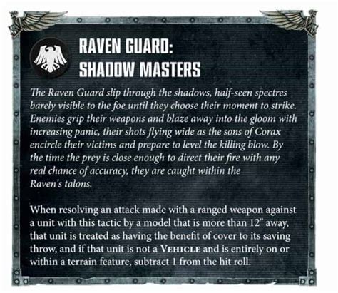 Raven Guard chapter tactics. : r/WarhammerCompetitive