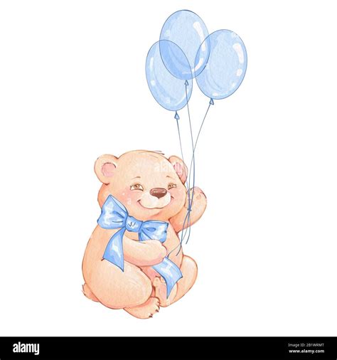 Cute Teddy Bear with blue balloons Stock Photo - Alamy