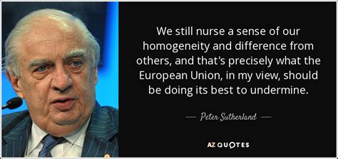 Peter Sutherland quote: We still nurse a sense of our homogeneity and ...