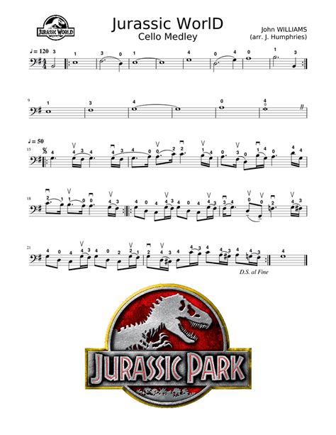 EASY Jurassic World and Park Theme Medley Cello Solo Sheet music for Cello (Solo) | Musescore.com