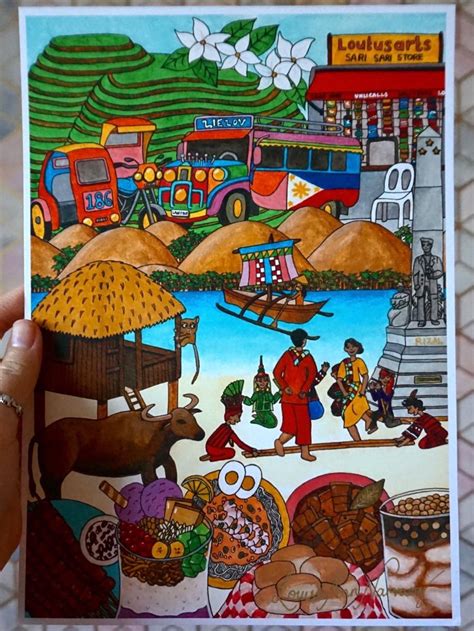 A Philippines themed art print including scenic spots, iconic food and ...