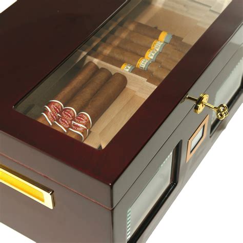 125 BROWN CIGAR HUMIDOR 3 BEVELLED GLASS WINDOWS & DIGITAL HYGROMETER - Cigar Star - Premium ...