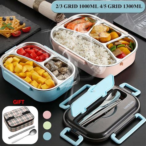 2/3/4/5 Grid Stainless Thermal Insulated Lunch Box Bento Food Container Meals Beverages Thermal ...