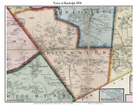 Randolph, Massachusetts 1858 Old Town Map With Homeowner Names Reprint ...