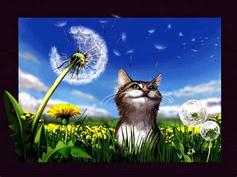 Cute Cat, cute, Cat, Dandelion, Art HD wallpaper | Pxfuel