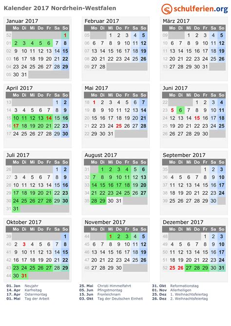 Kalender 2017 + Ferien Nordrhein-Westfalen, Feiertage