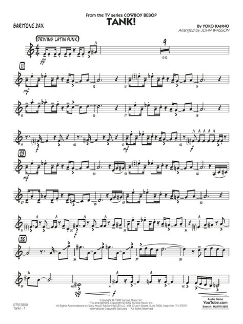 Tank! (from Cowboy Bebop) (arr. John Wasson) - Baritone Sax by Yoko Kanno Sheet Music for Jazz ...