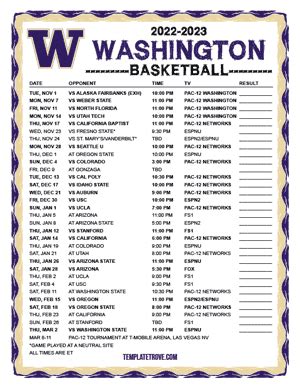 Printable 2022-2023 Washington Huskies Basketball Schedule