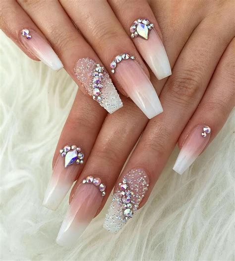 50 Top Best Wedding Nail Art Designs To Get Inspired | Diamond nails, Rhinestone nails, Ombre ...