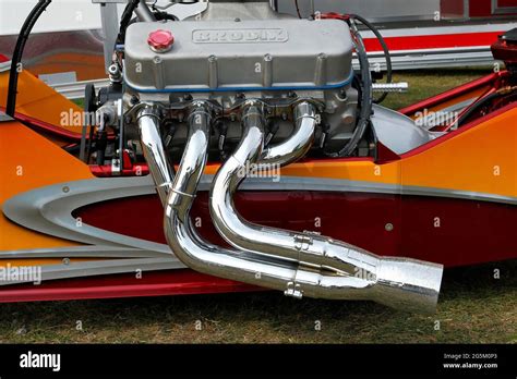 Nitro fuel engine of a race car, Dragway Napierville, Province of ...