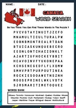 CANADA Word Search Puzzle Worksheet (Activity) by The Teaching Paradise