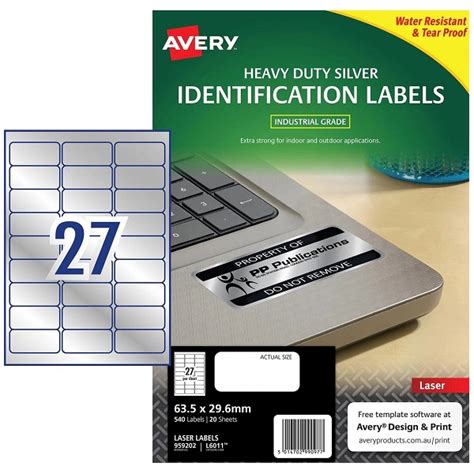 AVERY® L6011-20 Heavy Duty Silver Labels 63.5 x 29.6mm 27/Sheet 959202