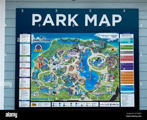 Orlando, FL/USA-6/19/20: A sign on a building wall that is the park map of Seaworld in Orlando ...